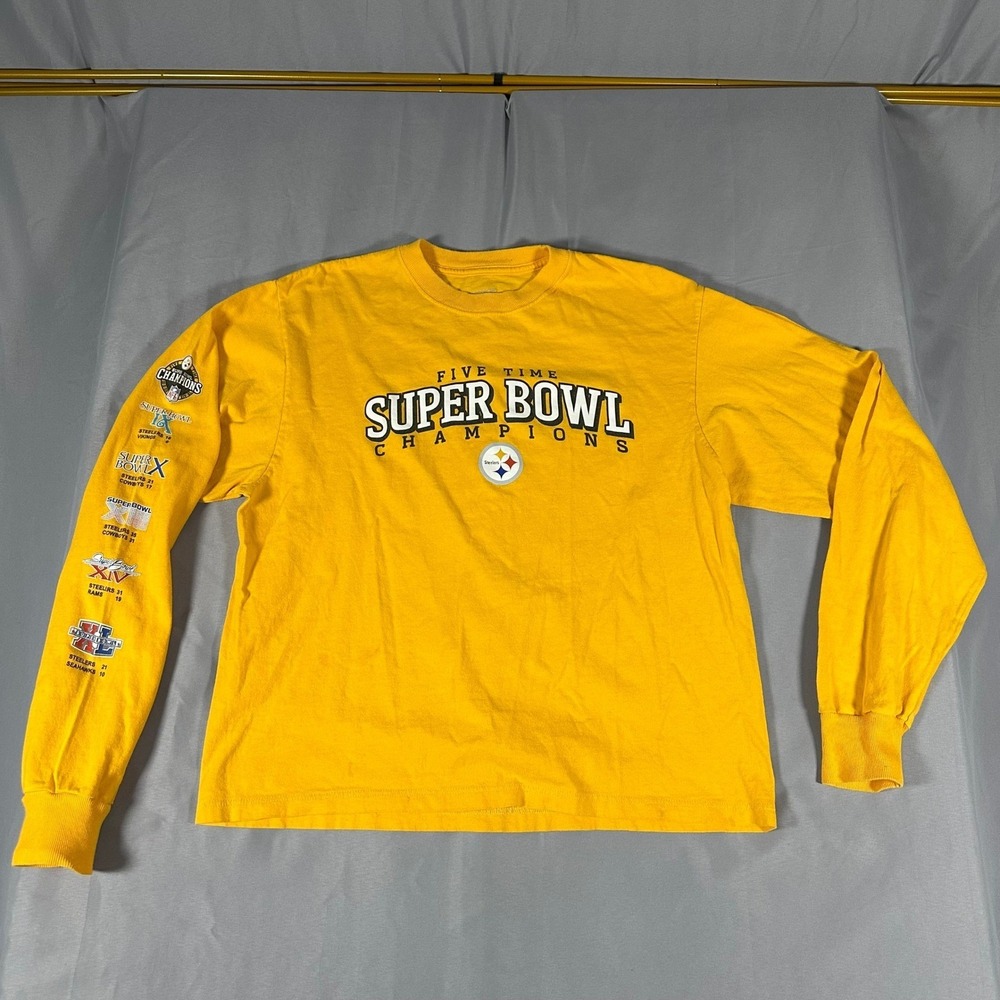 Reebok Pittsburgh Steelers 5 Time Super Bowl Champions Long Sleeve Mens Medium‎